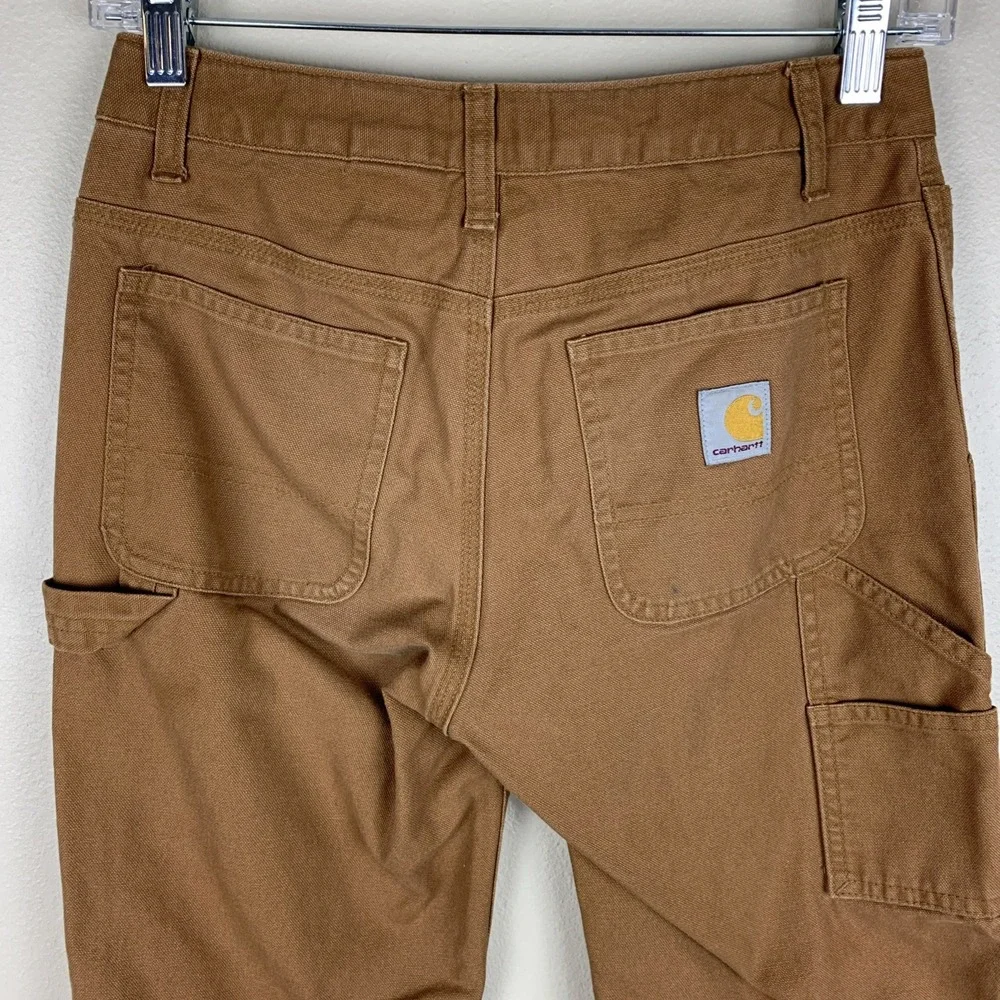 Carhartt Youth Size 12 Pants Carpenter Tan Brown Adjustable Waist Pockets Canvas